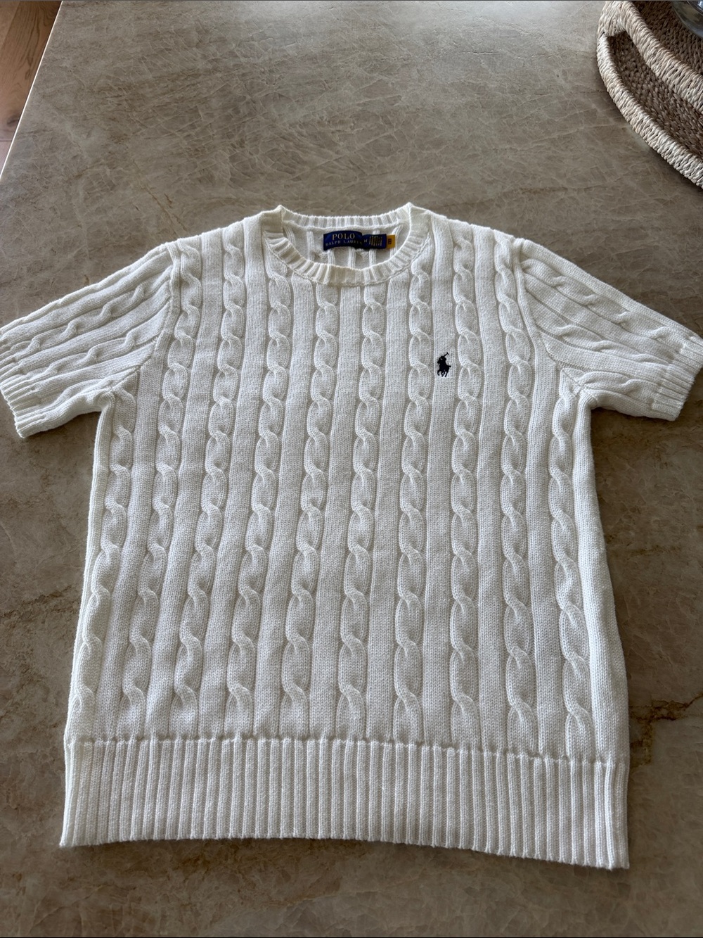 Women's Polo Ralph Lauren Short Sleeve Cable Knit Crewneck Sweater White Medium - Picture 3 of 9